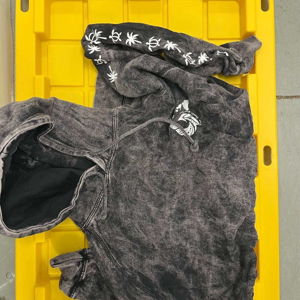 Black Hawaii Hoodie with White Palm Tree Design